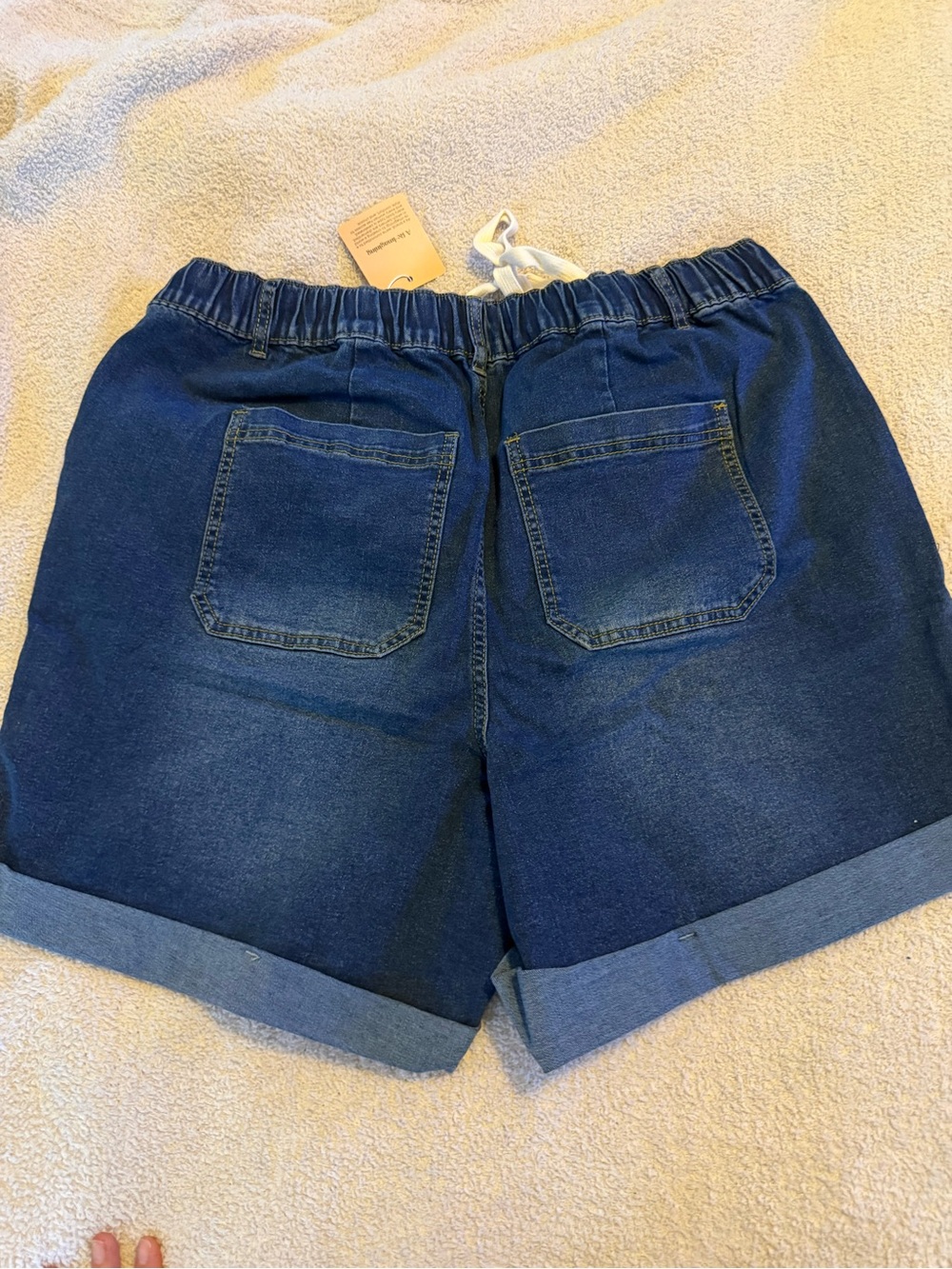 BloomChic Dark Blue Denim Drawstring Shorts - Picture 3 of 5